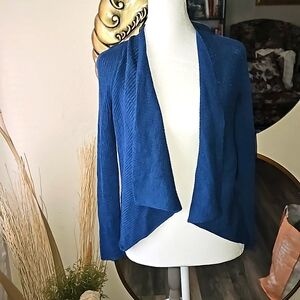 Eileen Fisher wool open front cardigan aqua-blue tight knit 💙